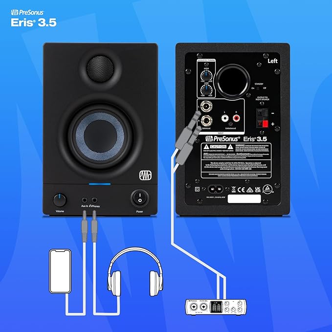 PreSonus Eris 3.5 2nd Gen HD Professional Studio Monitors 3.5 Woven Composite Woofer Pair (Black)